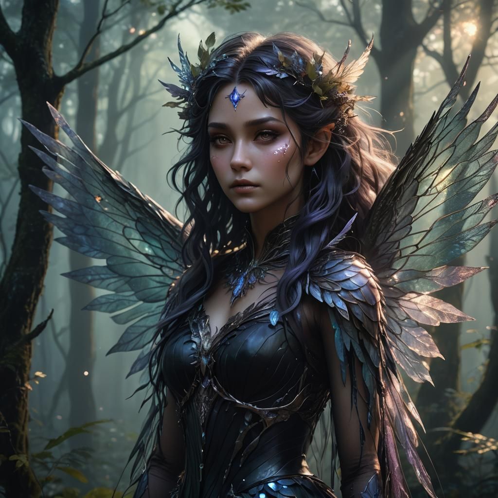 Stunning Dark Fae Portrait in Anime Style