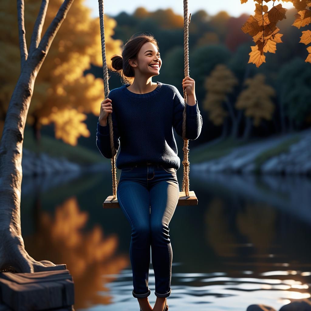 Woman on Rope Swing Under Moonlit Sky