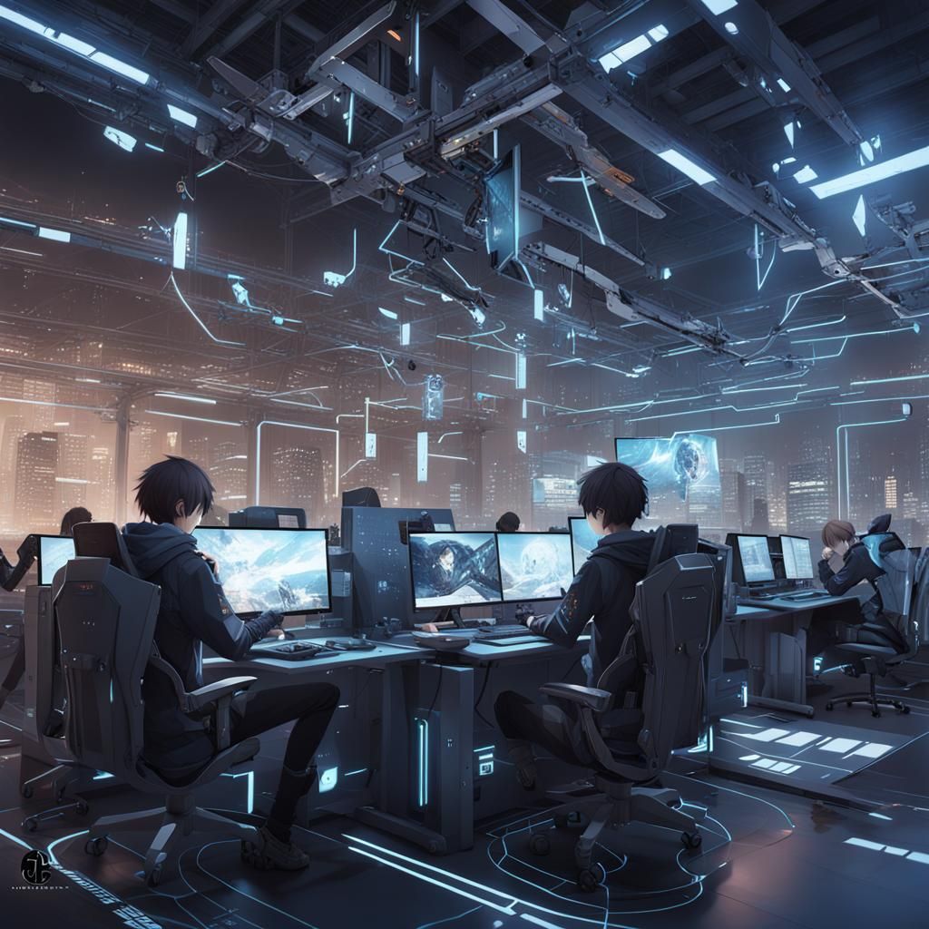 Cyberpunk Internet Saloon in 3d Anime Art Style