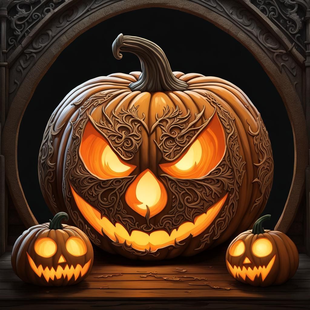 Detailed Dracula Pumpkin Carving in Dark Fantasy Style