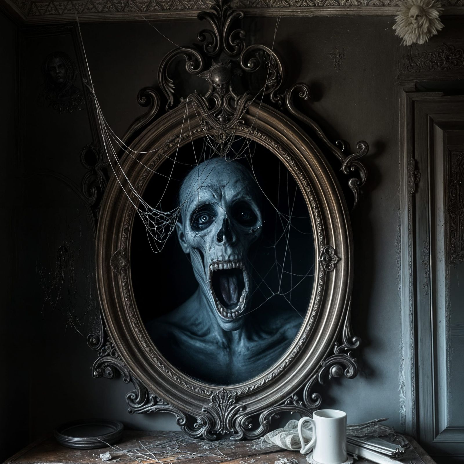 Gothic Mirror Haunts with Creepy Ghostly Reflection
