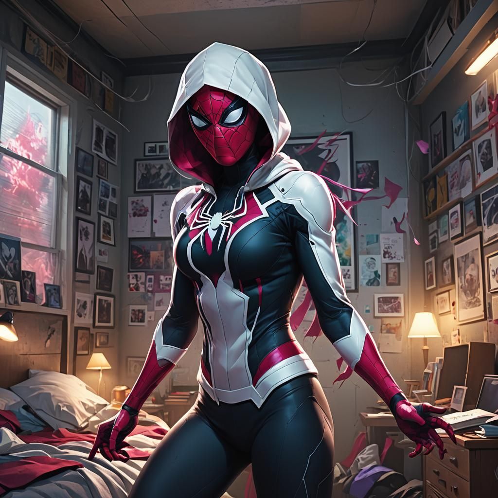 Spider Gwen in Heroic Pose, Digital Matte Painting