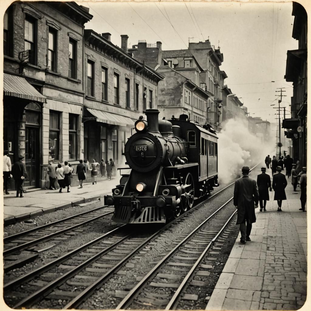 Vintage Train Scene in Black and White Photography