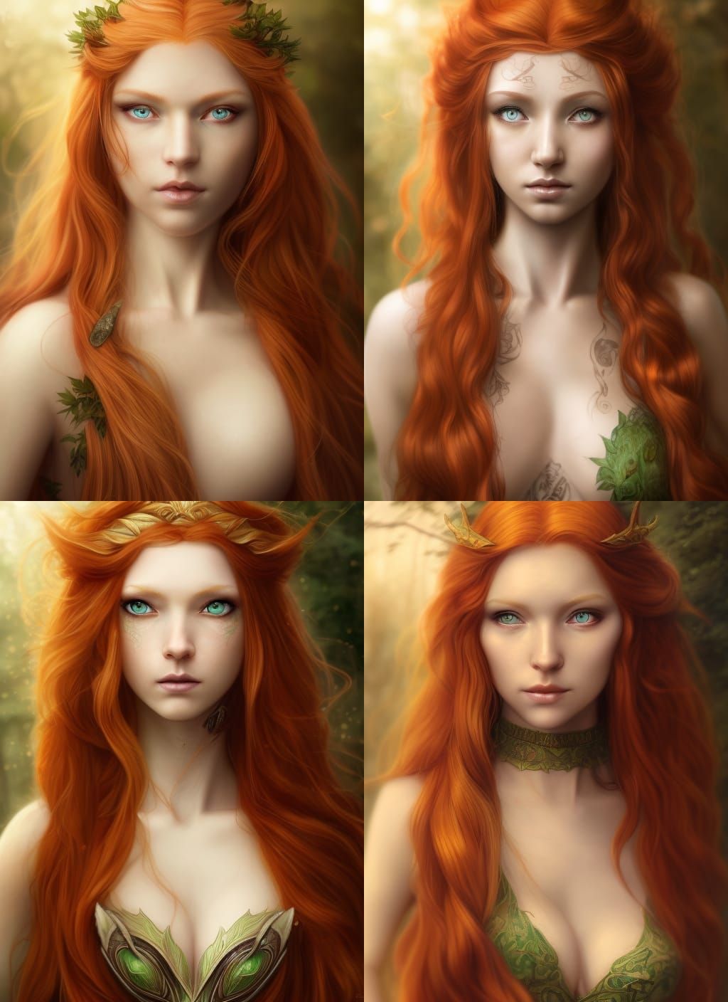 Redhead Elven Goddess Portrait in Hyperrealism