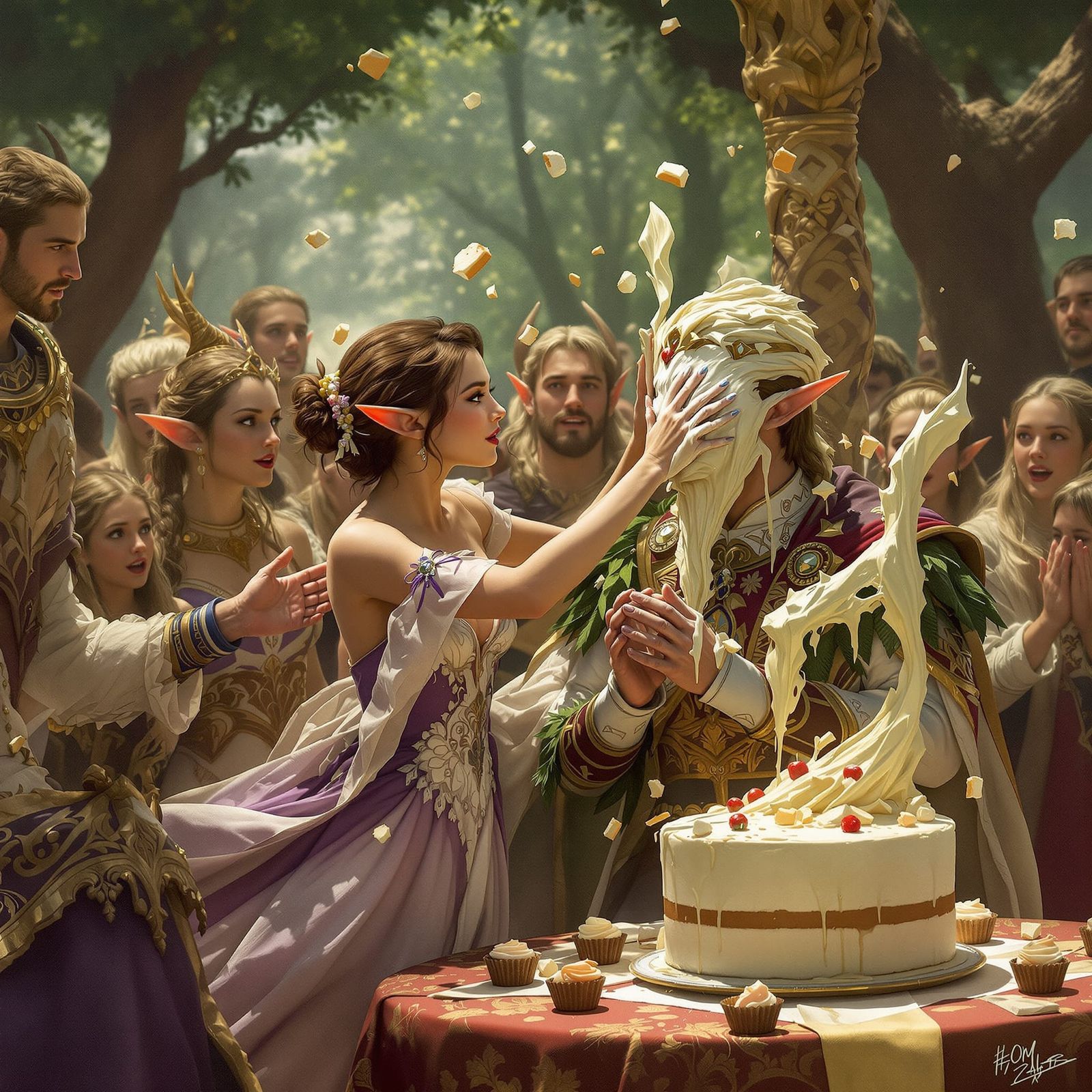 Elven Prince's Cake Mishap During Royal Dance