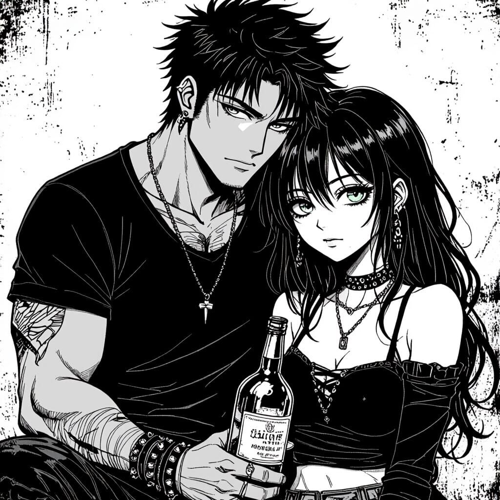 Manga Illustration of a Man and Woman