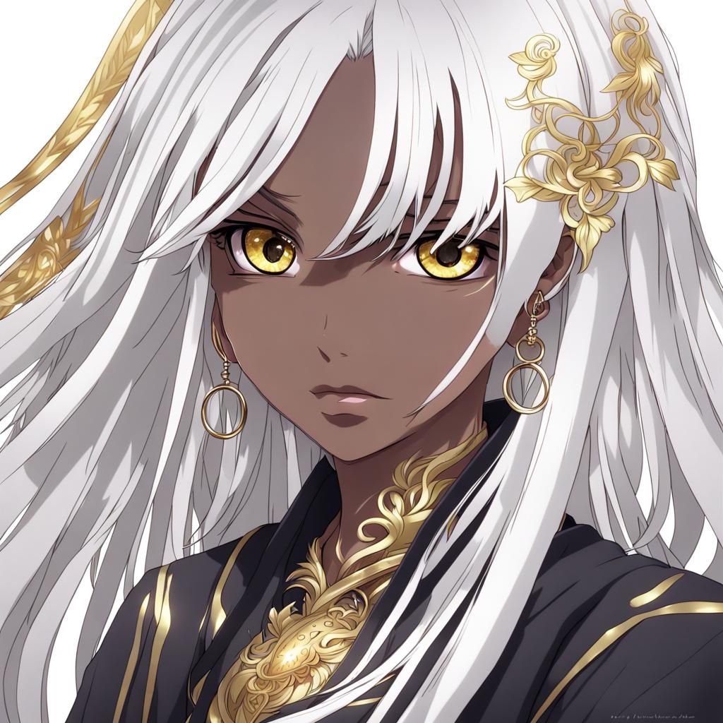Anime Girl with White Hair and Gold Eyes
