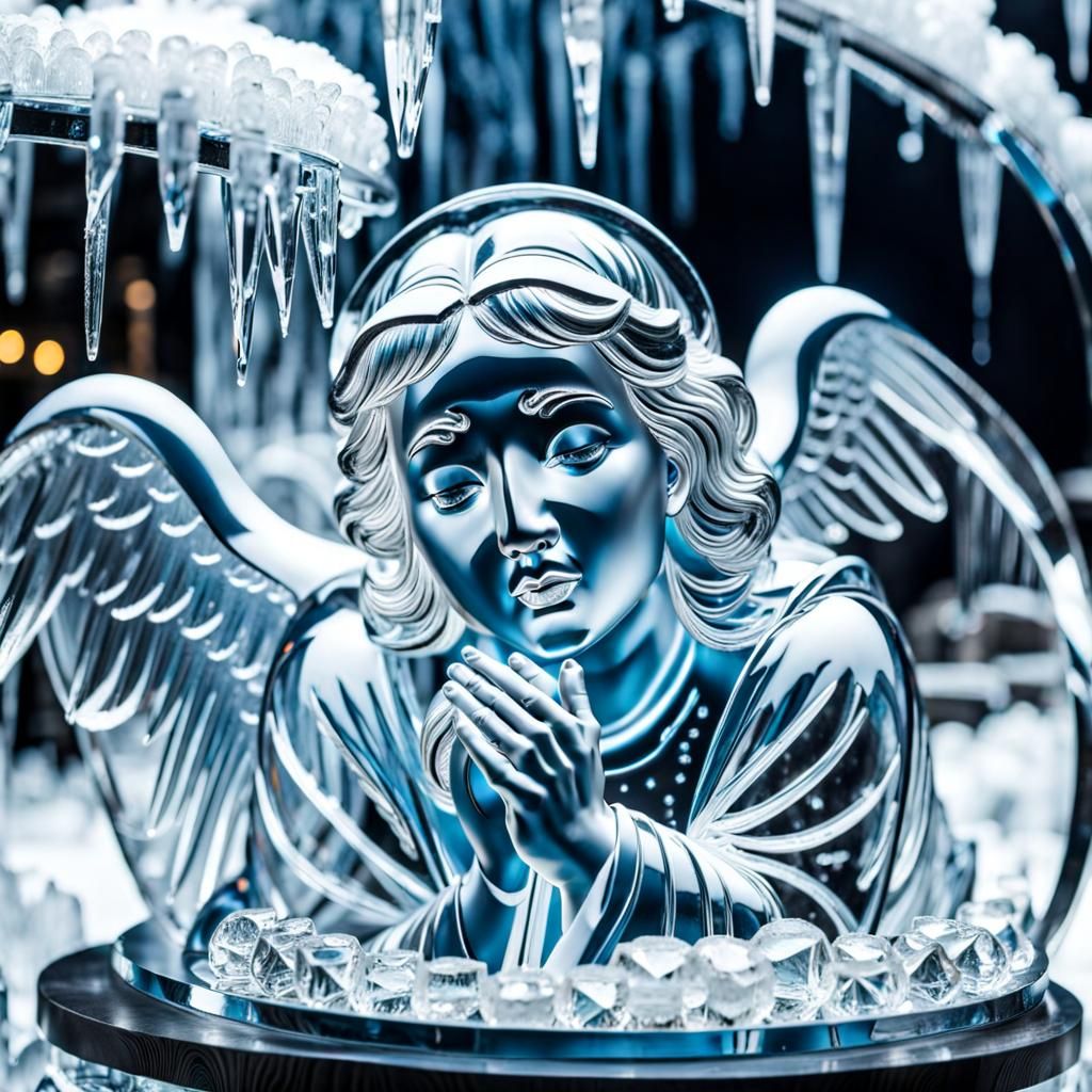 Amazing Ice sculpture of a sad angel