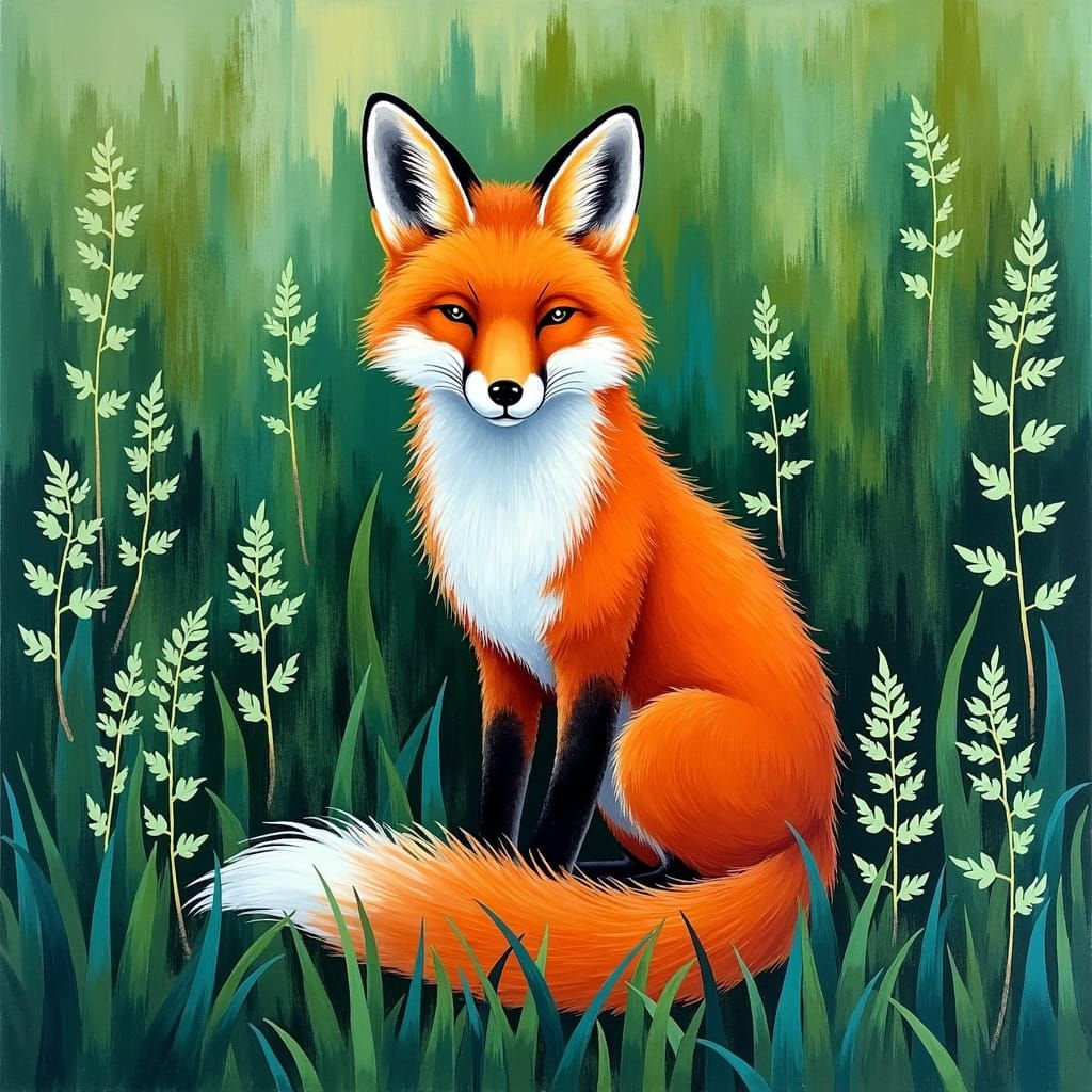 Fox in Ferns: Impasto and Alcohol Ink Dreamscape