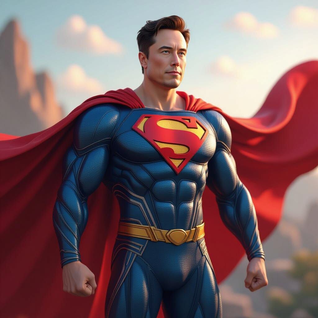 Elon Musk as Superman in Realistic 3D Anime Style