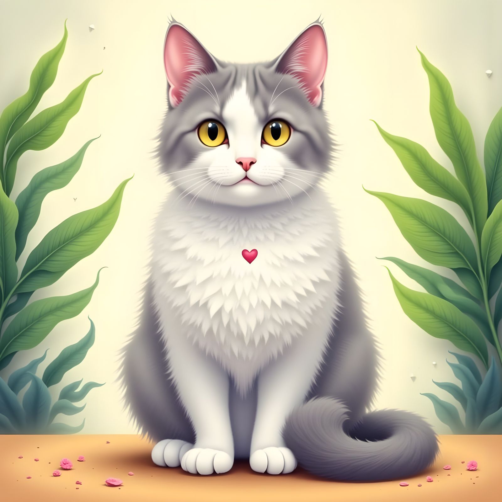 Fluffy Cat Portrait with Heart-Shaped Markings