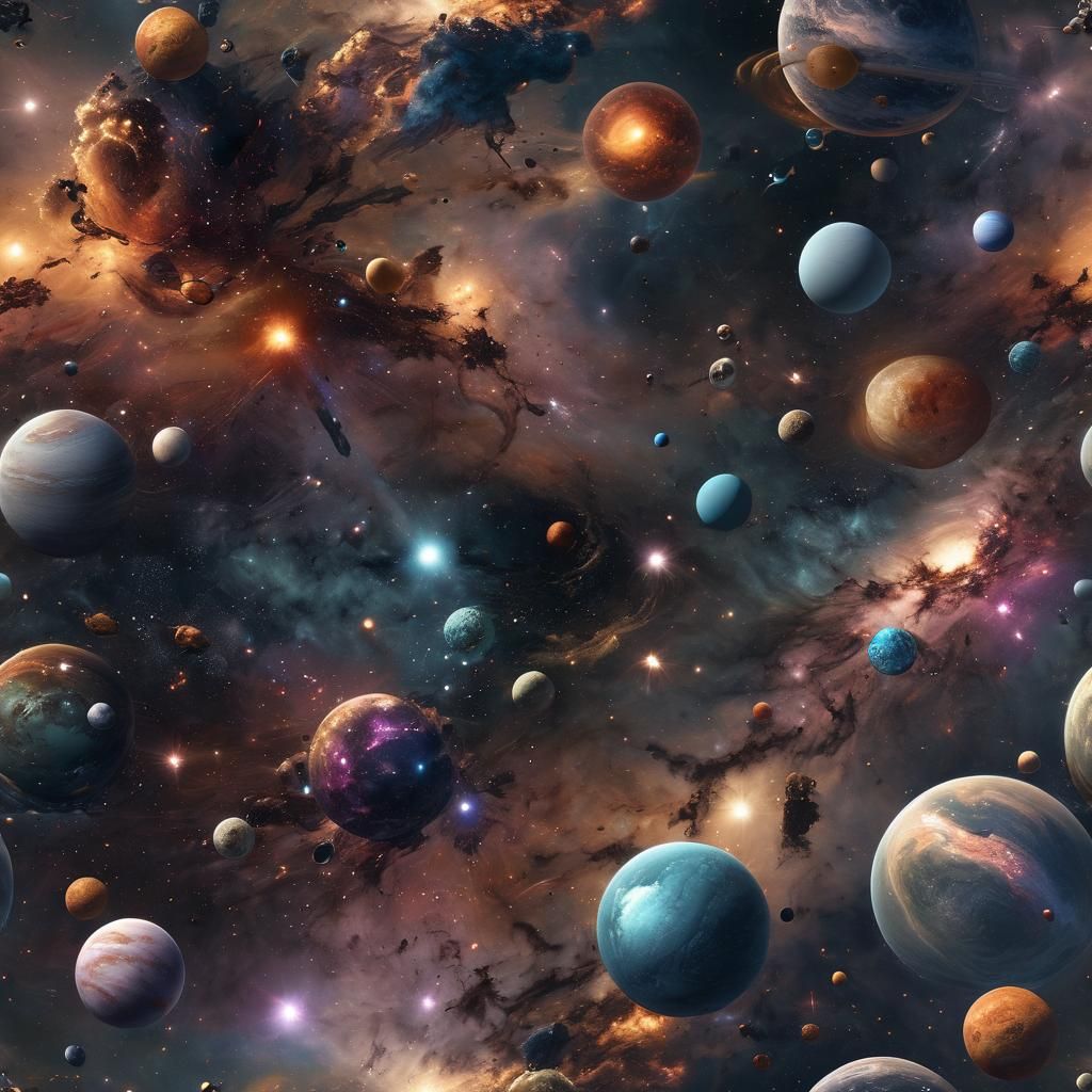 Galaxies and Planets Glowing in Detailed Matte Painting