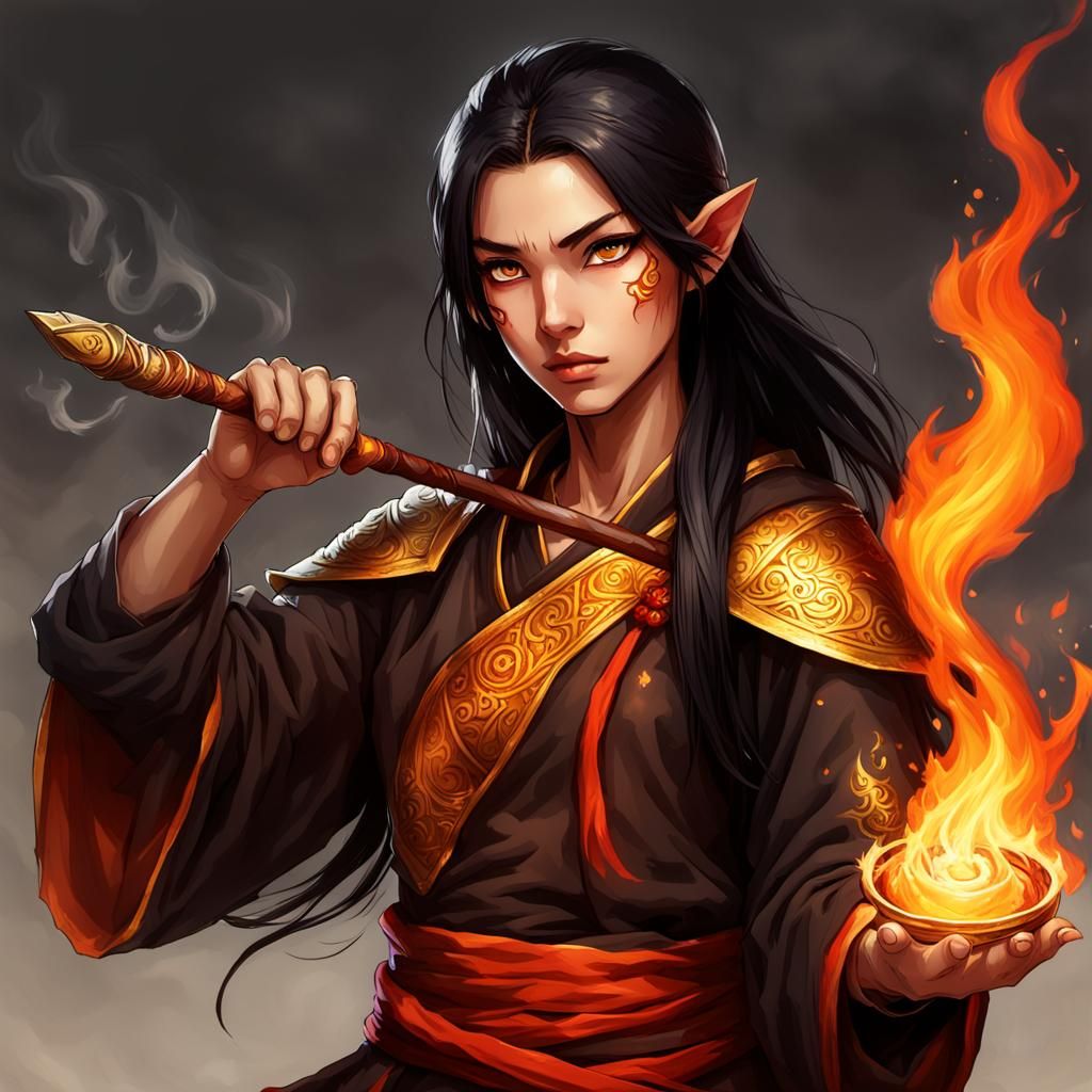 Fiery-Eyed Half-Elf Monk