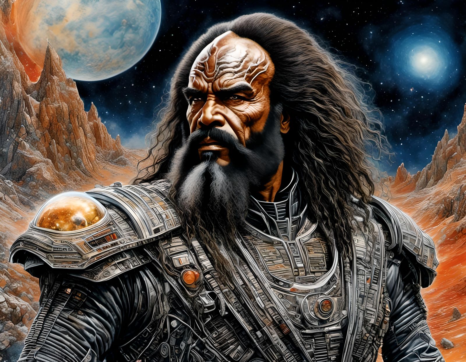 Klingon Space Explorer on Alien Planet as Watercolor