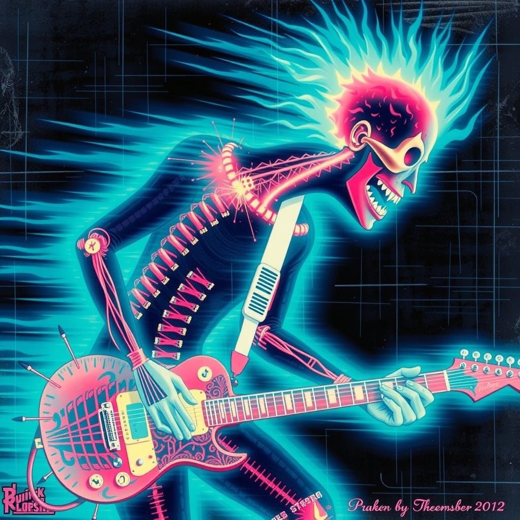 Punk Rock Heart Attack in Vibrant Digital Art
