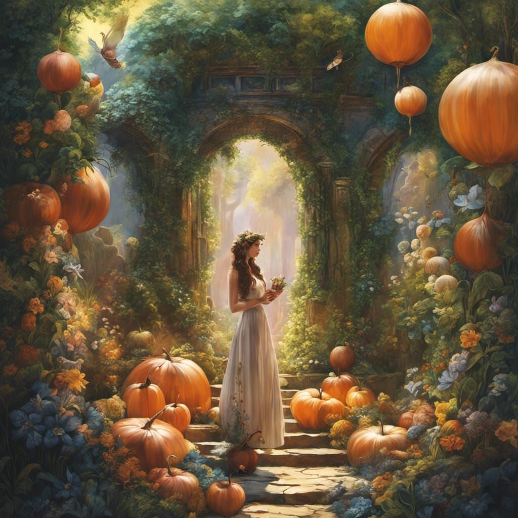 Beautiful Fairy in Halloween Pumpkin Patch Art