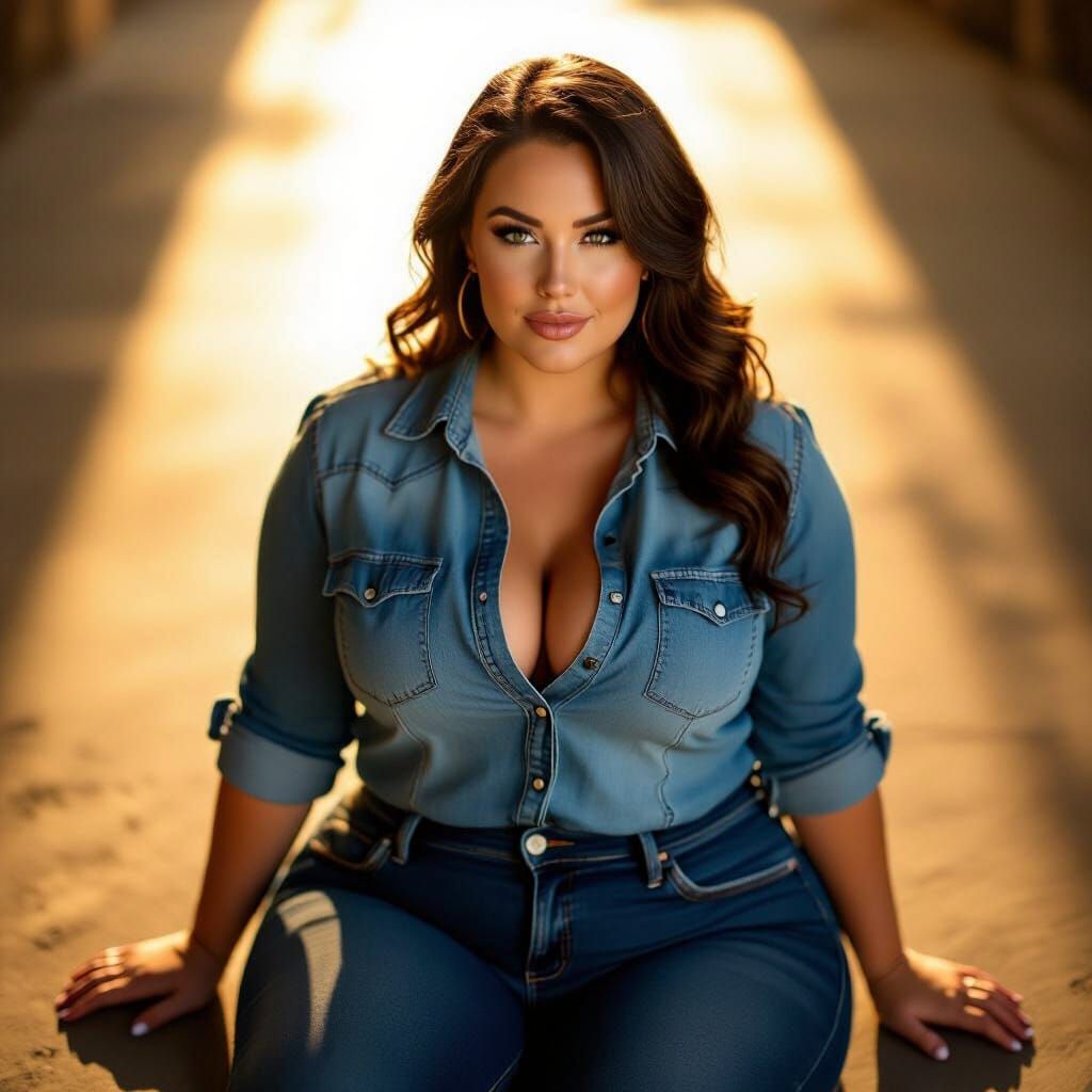 Curvy Texan Woman in Golden Hour Light
