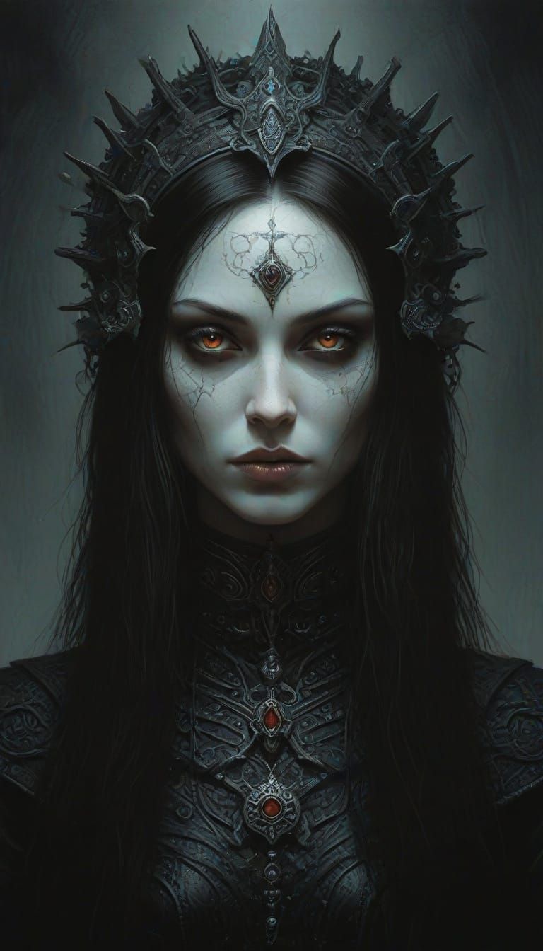 Dark Fantasy Portrait of a Woman with Sinister Glowing Eyes
