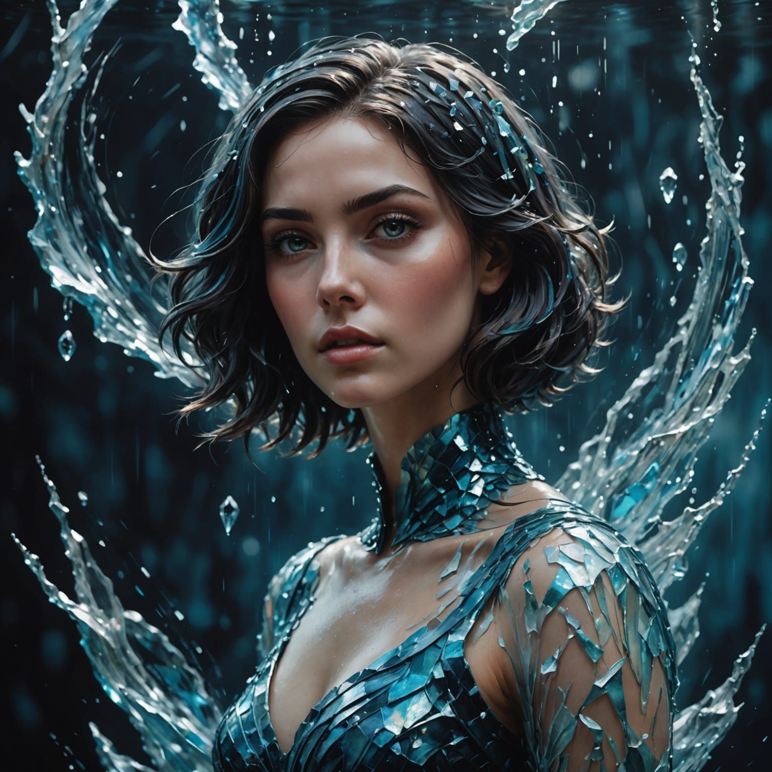 Ethereal Water Sculpture of a Woman in Impasto Style