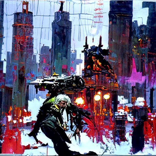 Cyberpunk Warrior in Urban Landscape