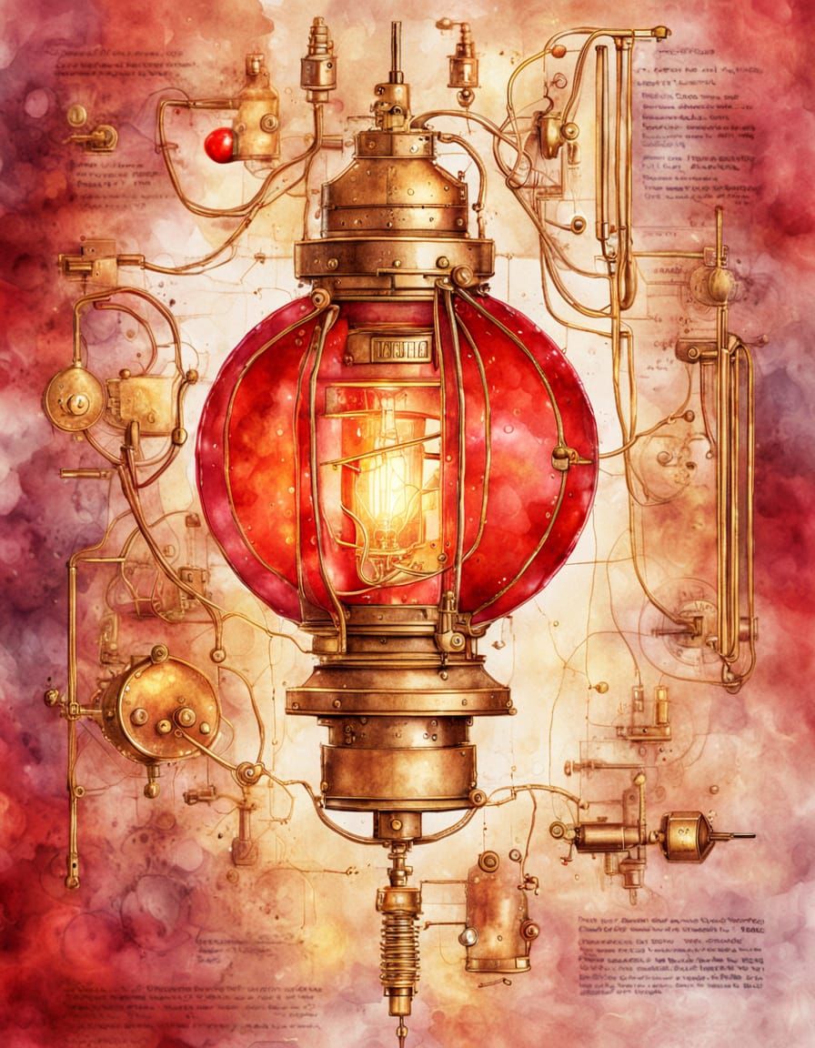 Red Lantern Internal Schematic as Watercolor Art