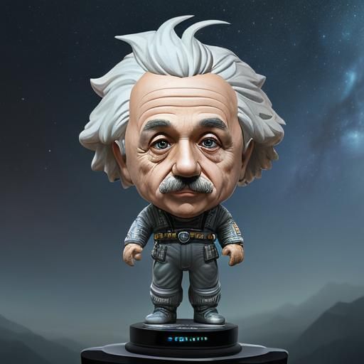 Einstein Bobblehead Figurine in Space: Digital Matte Paintin...