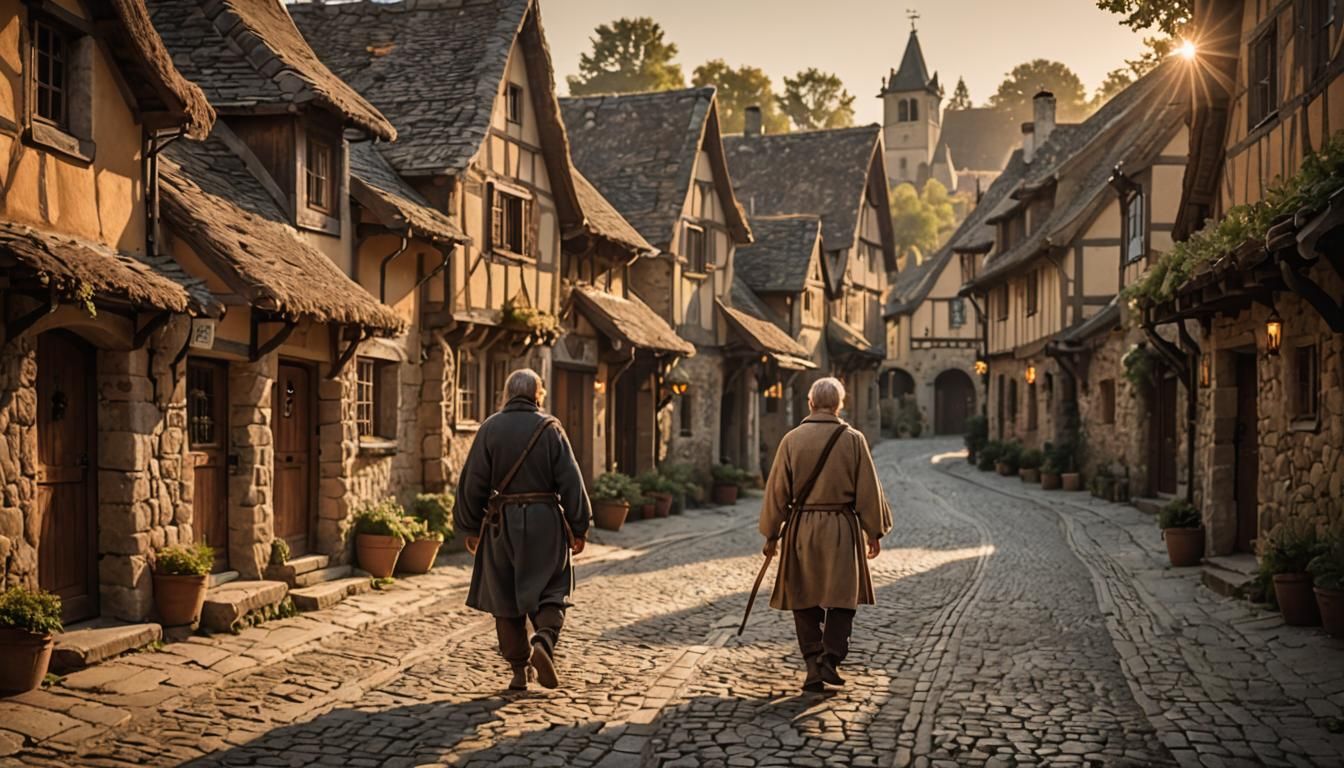 Medieval Village at Sunset: Breathtaking Landscape Photograp...