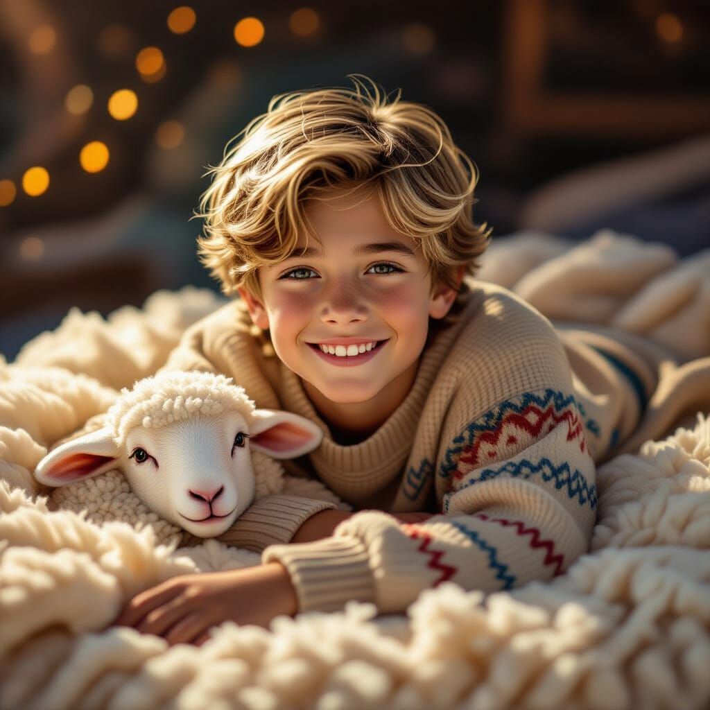 Boy and Lamb Portrait in Fantastical Realism