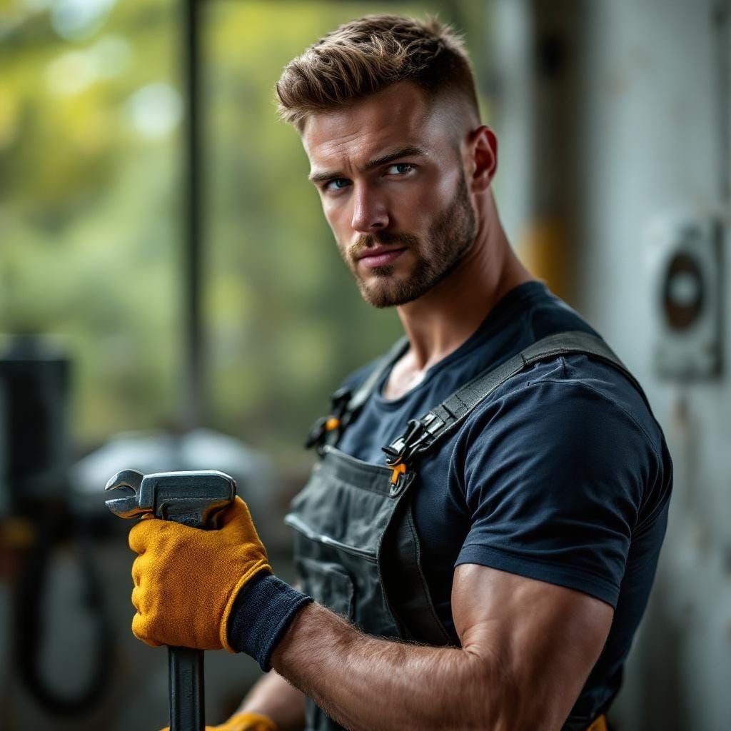 Handsome Plumber with Wrench in Tom of Finland Style