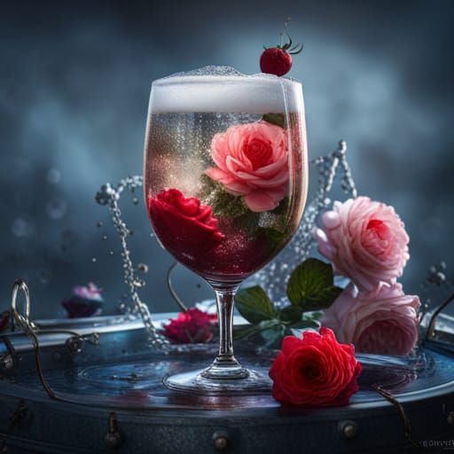 Bubbly Drink and Roses in Detailed Matte Painting