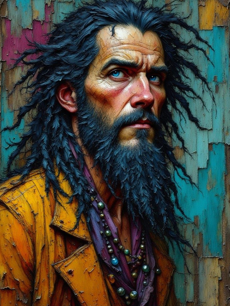 Pirate Portrait with Dreadlocks in Klimt Style