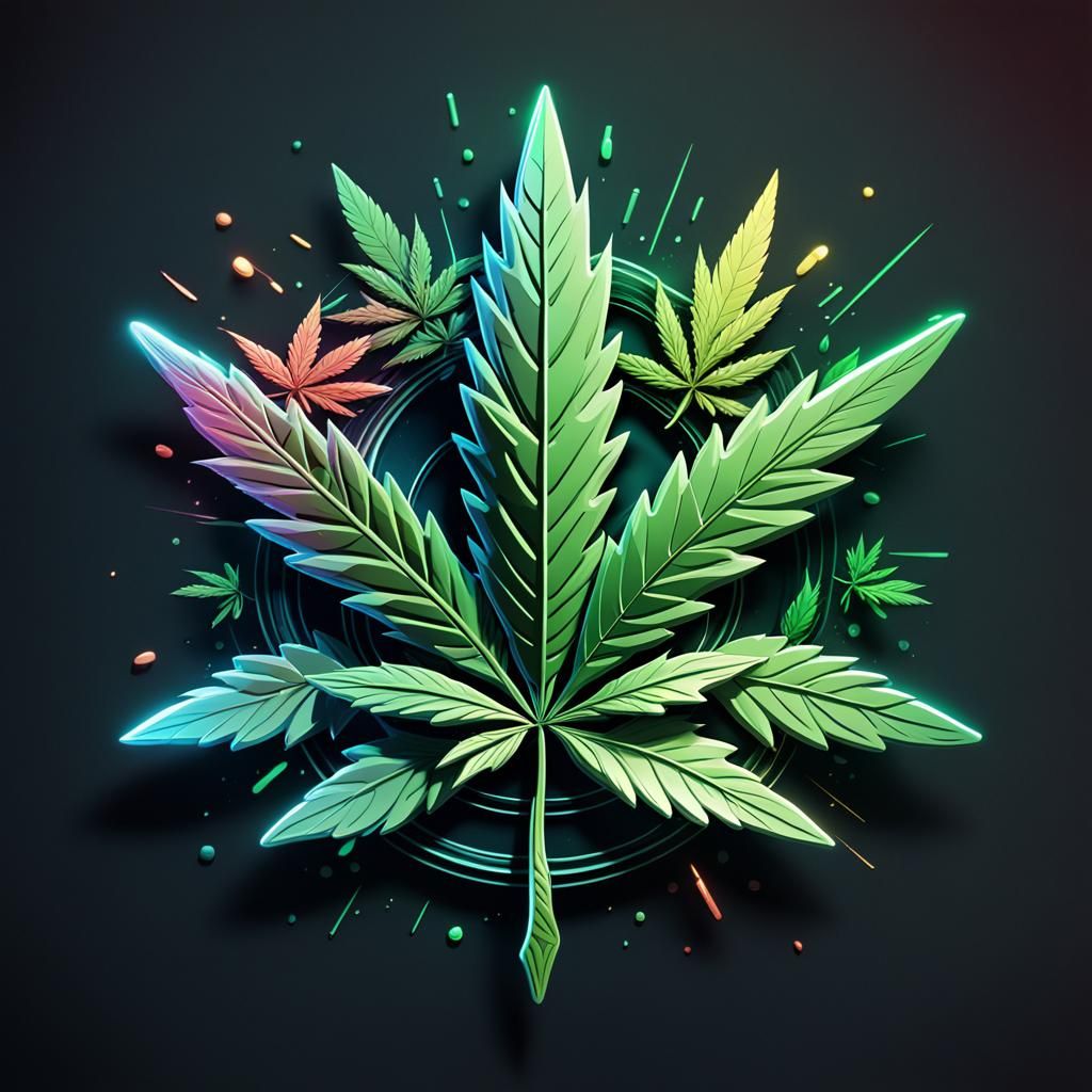 Vibrant 3D Cannabis Logo in Anime Style