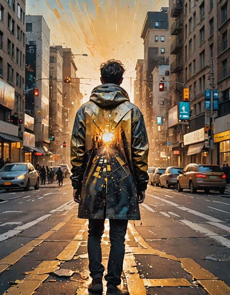 Person at Crossroads in Mixed Media Collage