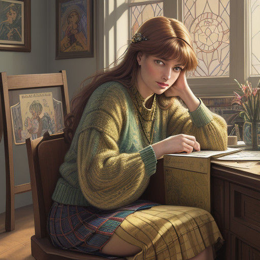 Vintage Comic Book Illustration of Petite Woman Drawing Hers...