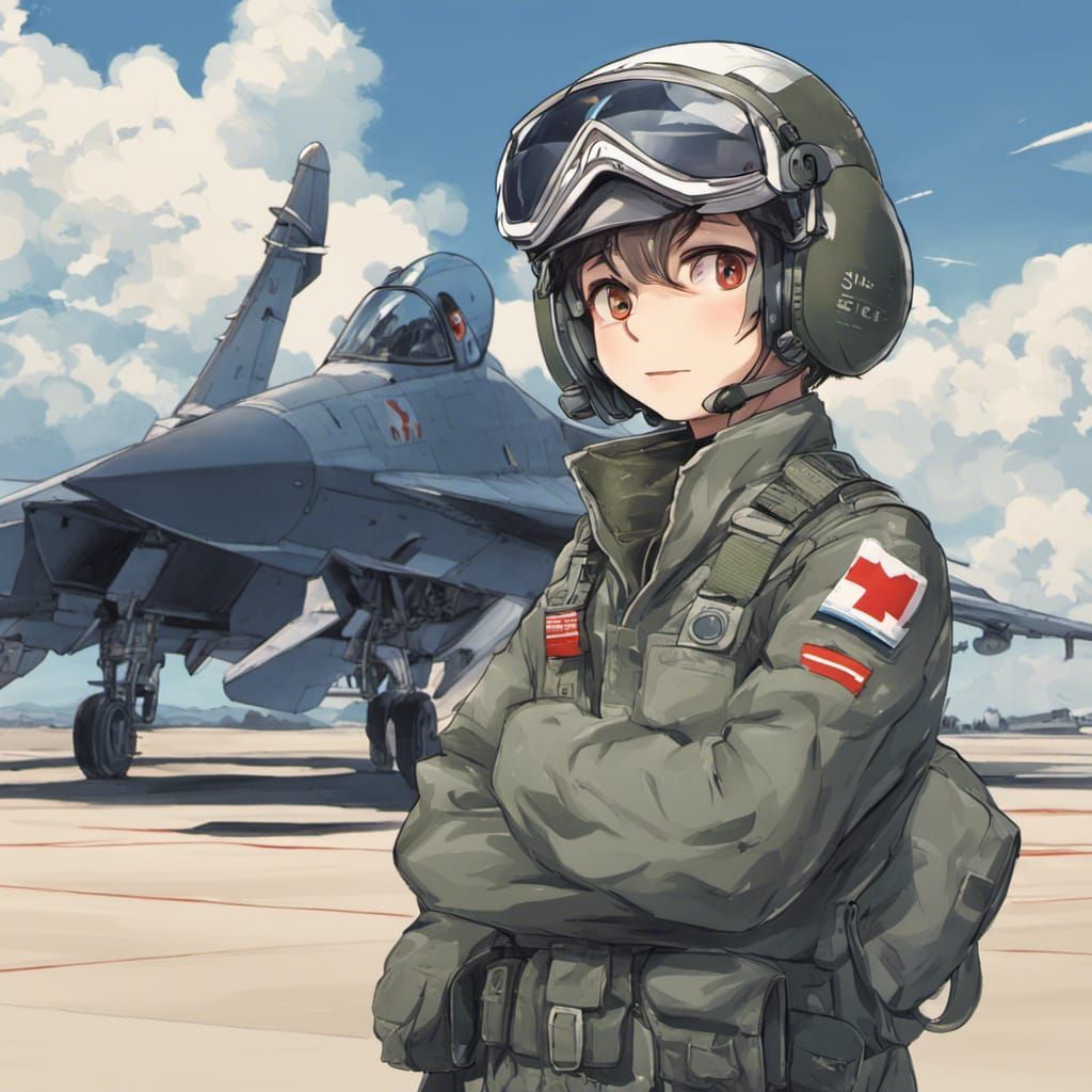 Anime Fighter Pilot and Aircraft Illustration