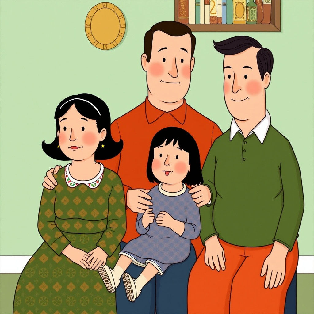 Unsettling Family Portrait in Cartoon Style