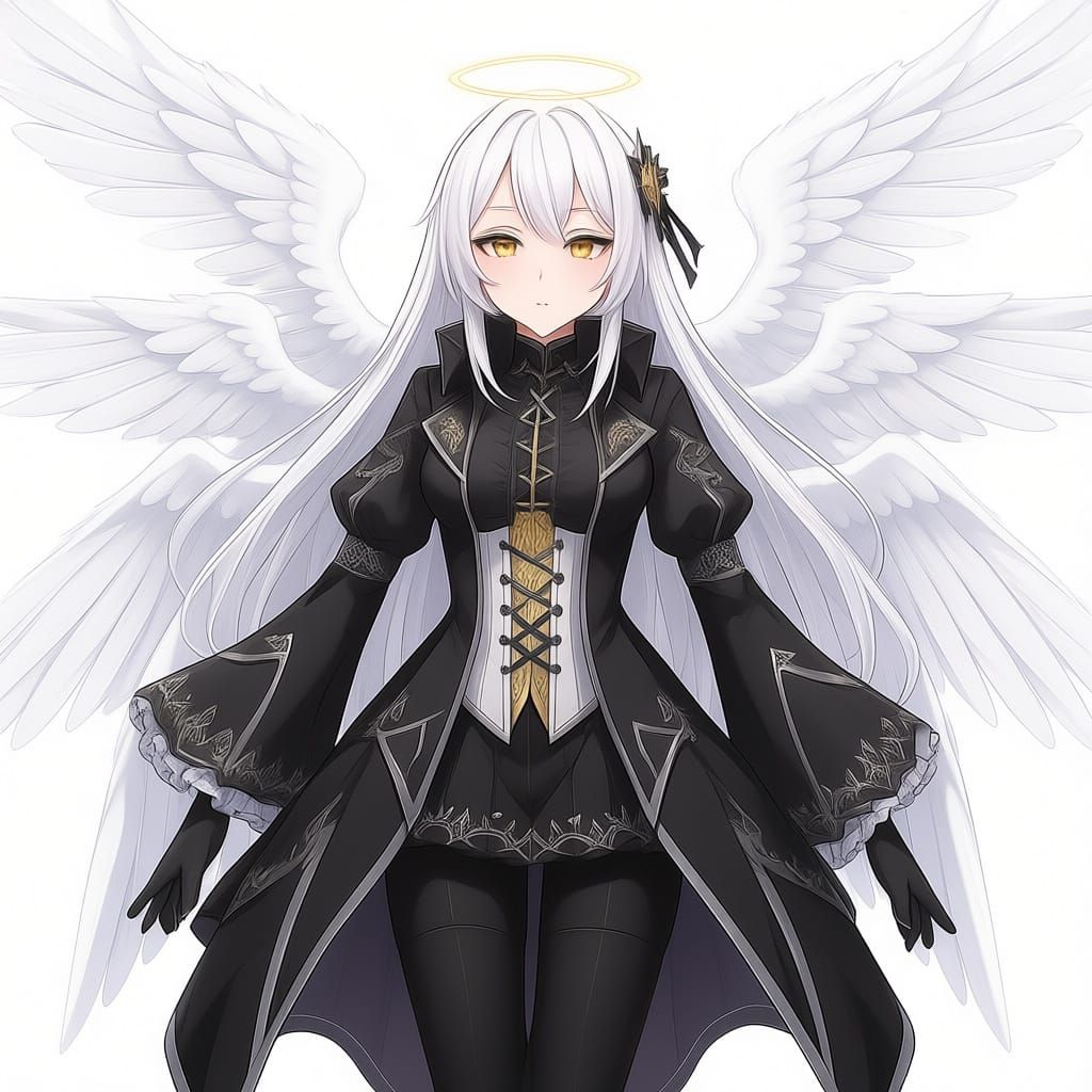 Angelic Figure with White Wings in Gothic Attire