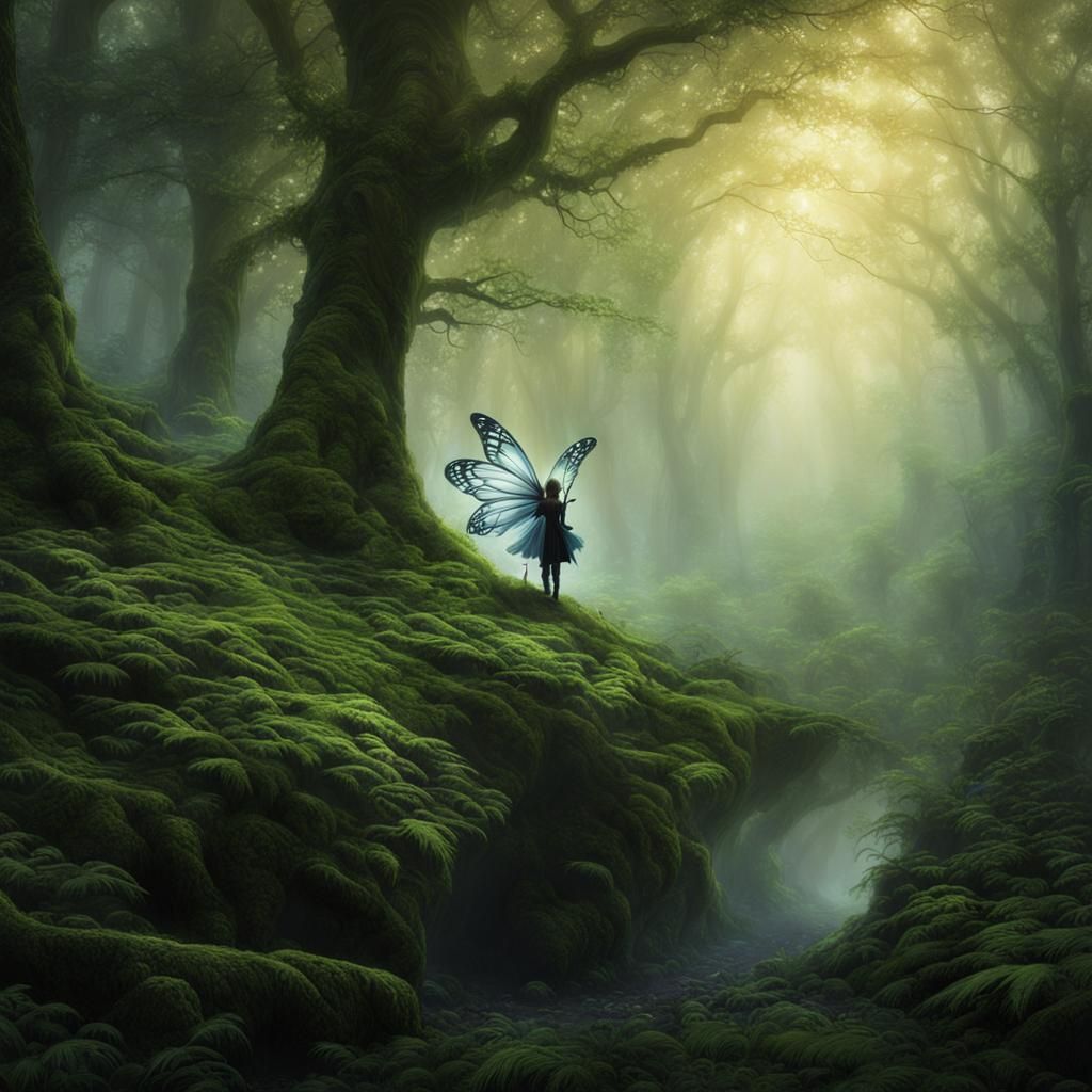 Ethereal Fairy in Foggy Forest, Fantasycore Style