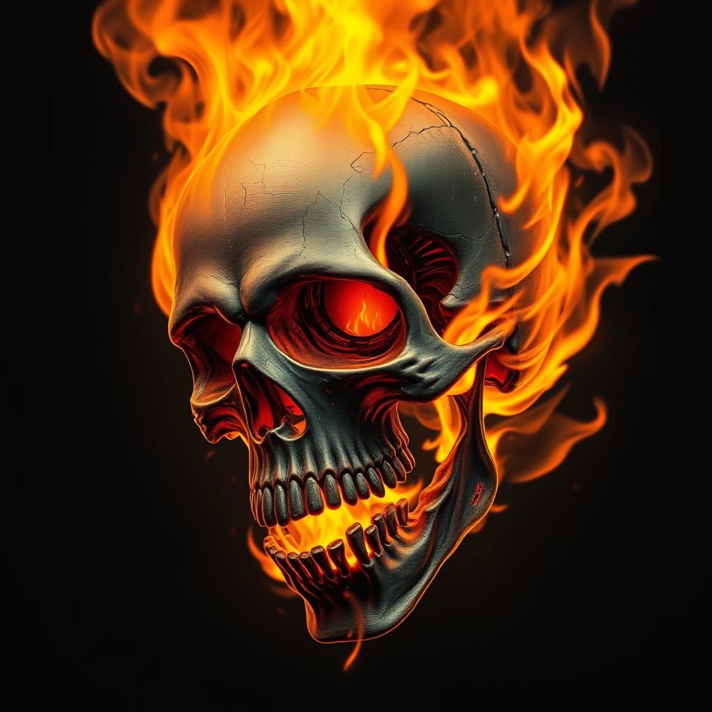 Gothic Skeleton Skull Engulfed in Flames