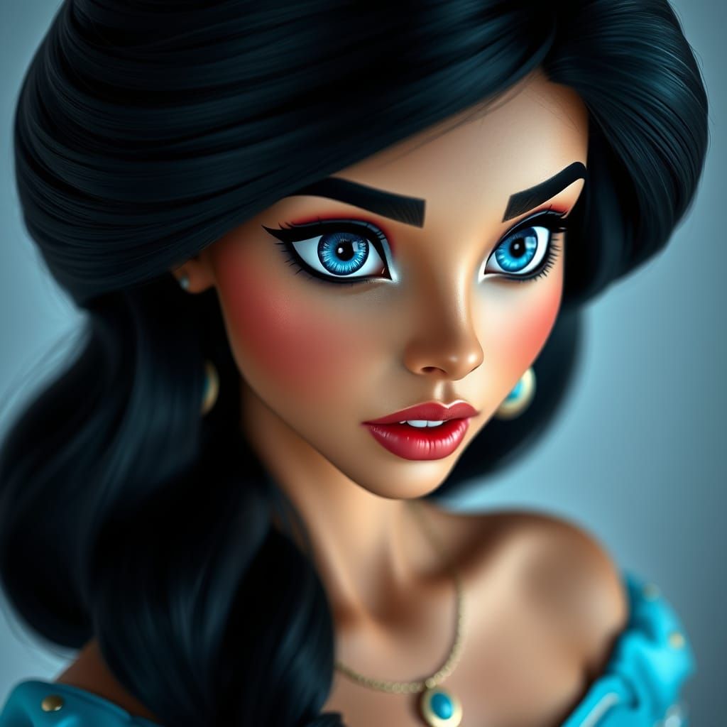 Hyper-Realistic Princess Jasmine in a Blue Gown