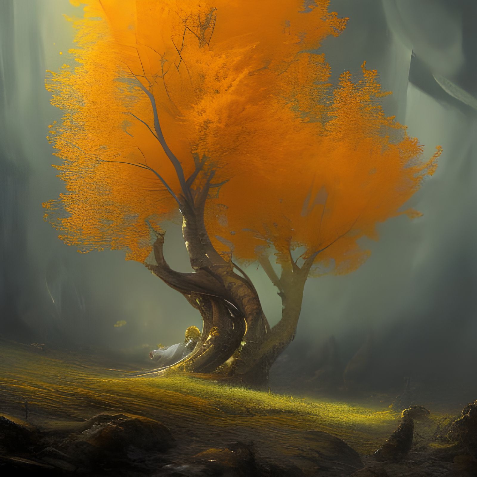 Magical Golden Aspen Tree in Gothic Fantasy Art
