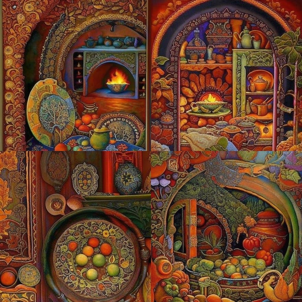 Rustic Kitchen with Warm Colors in Art Deco Style