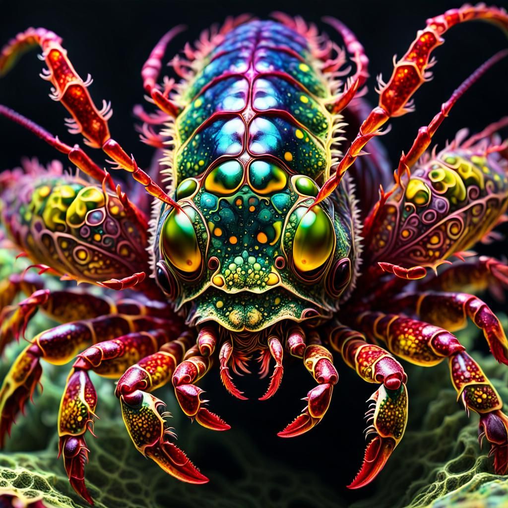 Lobster Alien Hybrid in Fractal Garden Landscape
