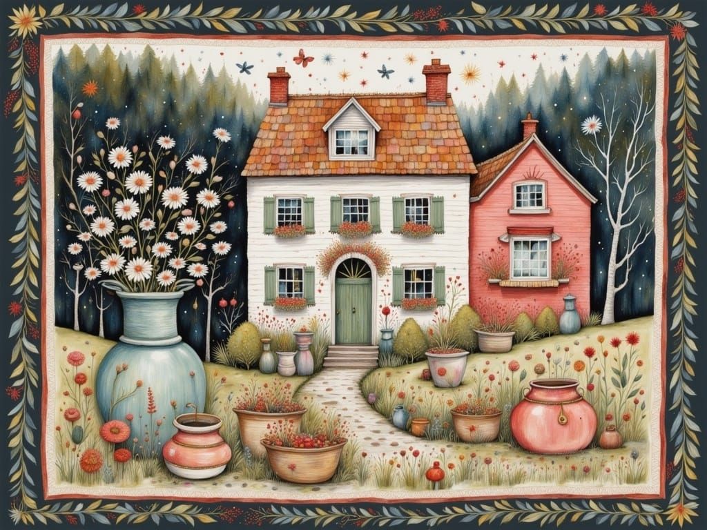 Vibrant Cozy Home Scene in Whimsical Watercolor Style