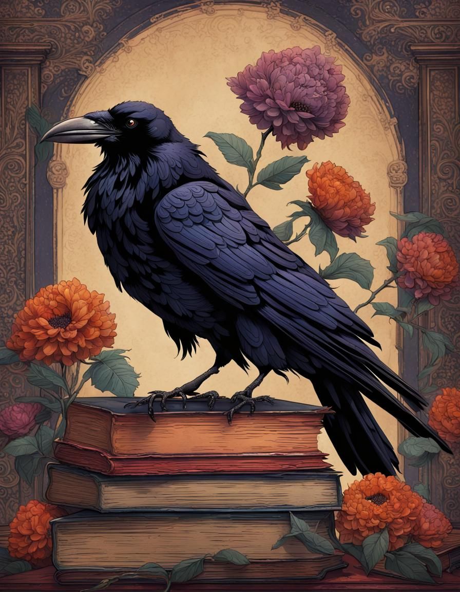 Raven in Dark Academia Still Life