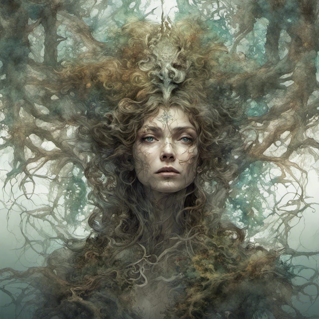 Eerie Gorgon in Mystic Forest: Digital Legend