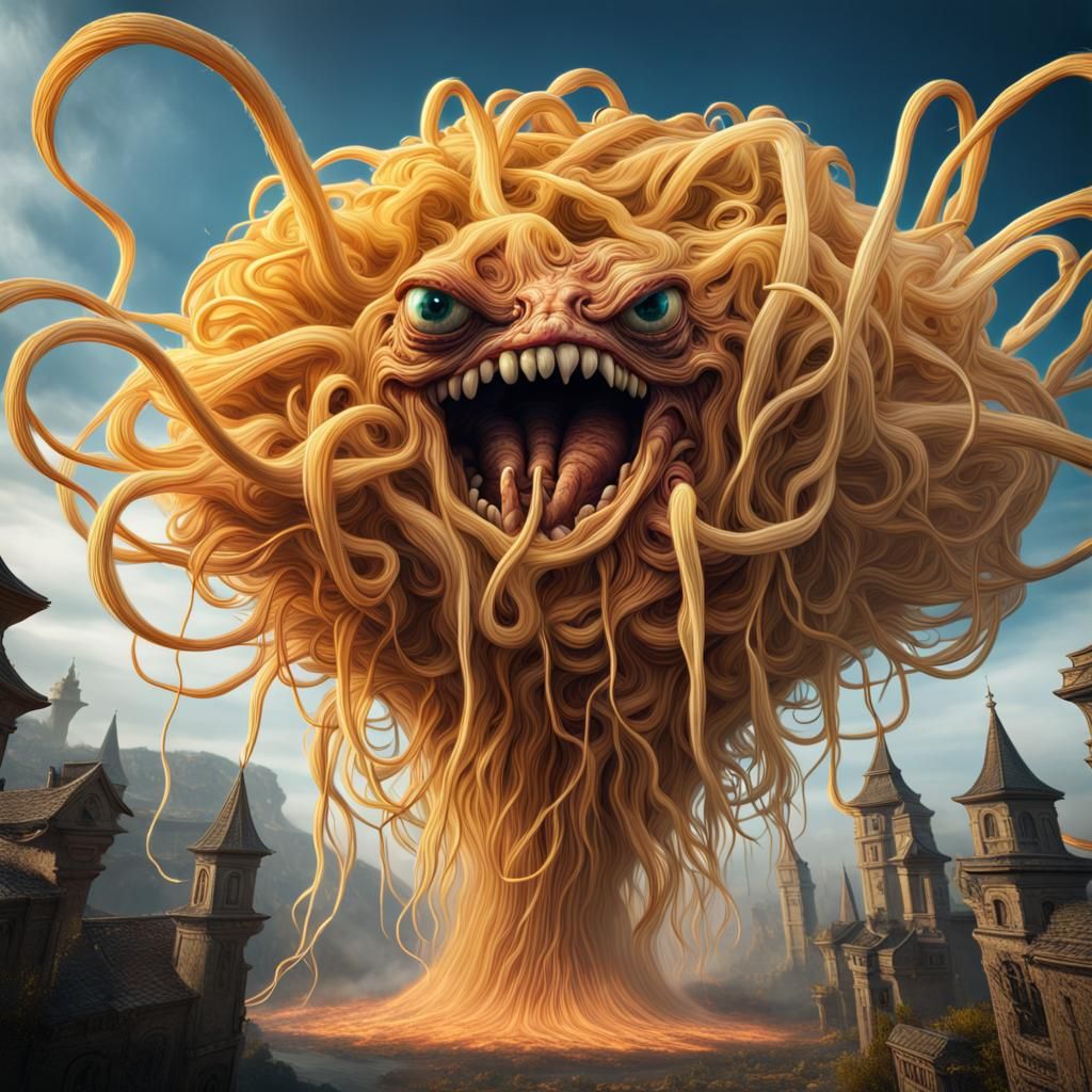 Detailed Matte Painting of Flying Spaghetti Monster