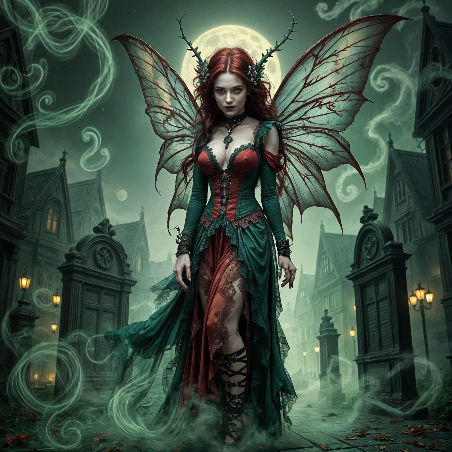 Victorian Cyberpunk Pixie in Graveyard