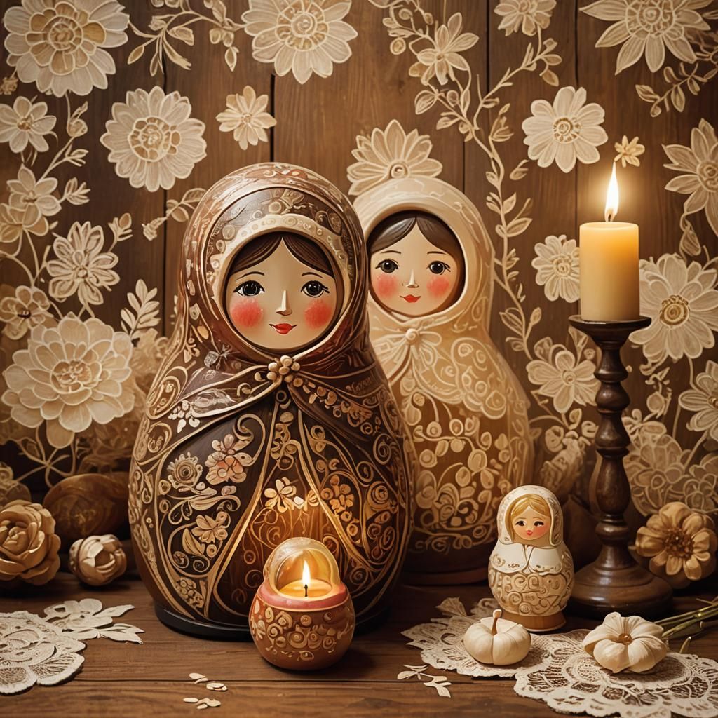 Endearing Russian Babushka Doll in Folk Art Style