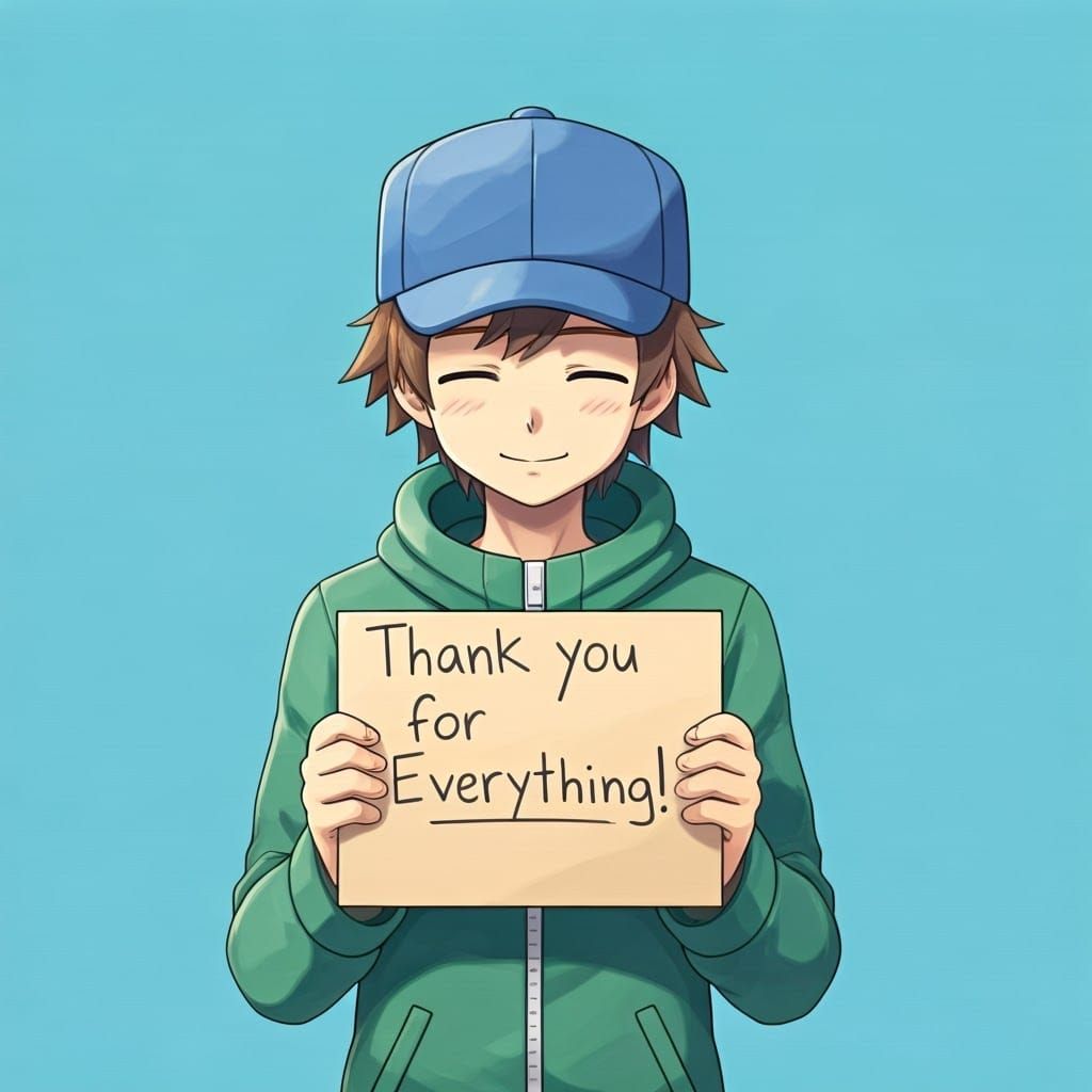 Pokémon Trainer Expressing Gratitude in Anime Style